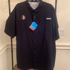 NWT Men's XXL Columbia PFG Omni Shade FSU Black Short Sleeve Button Down Shirt